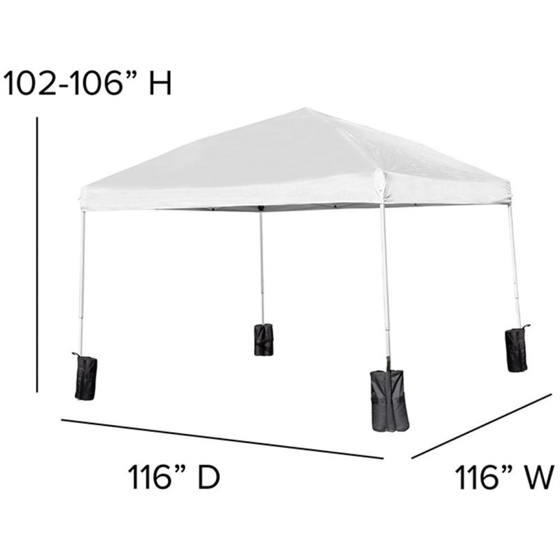 Flash Furniture 10' Square Outdoor Pop Up Canopy Tent with Sandbags in White