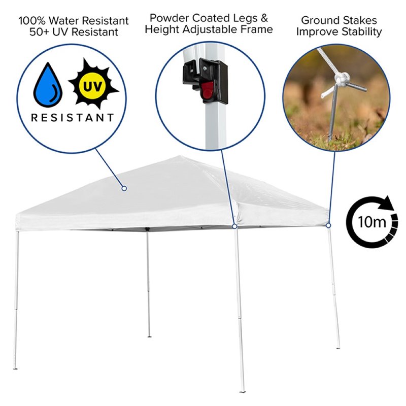 Flash Furniture 10' Square Outdoor Pop Up Canopy Tent with Carry Case in White