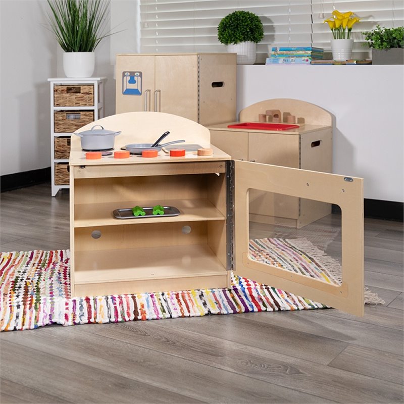 Flash Furniture Classic Wooden Play Kitchen Stove in Natural