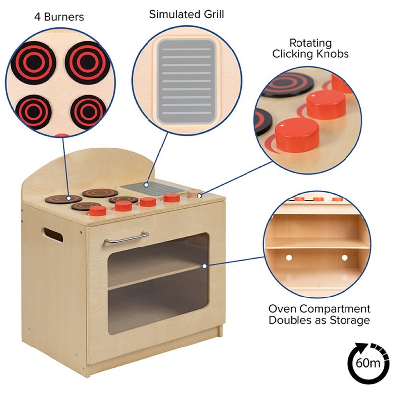 Flash Furniture Classic Wooden Play Kitchen Stove in Natural