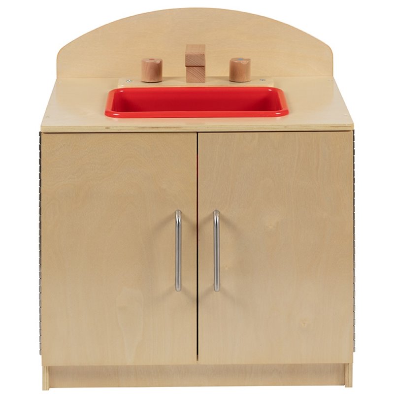 Flash Furniture Classic Wooden Play Kitchen Sink Cabinet in Natural