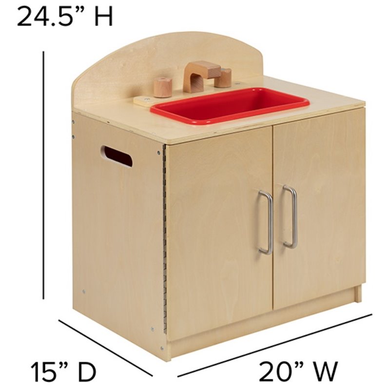Flash Furniture Classic Wooden Play Kitchen Sink Cabinet in Natural
