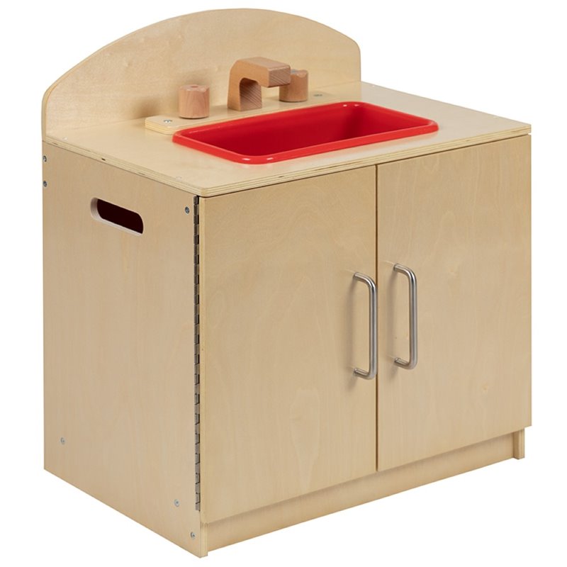 Flash Furniture Classic Wooden Play Kitchen Sink Cabinet in Natural