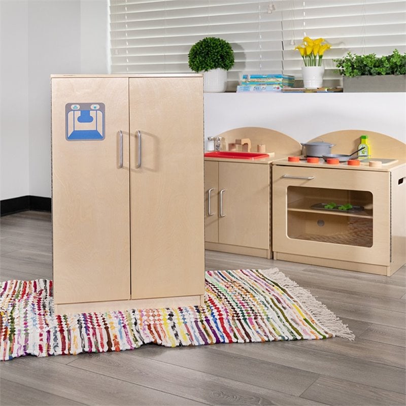 Flash Furniture Classic Wooden Play Kitchen Refrigerator in Natural