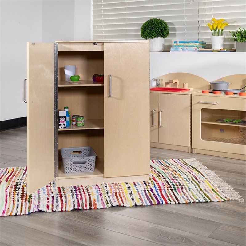 Flash Furniture Classic Wooden Play Kitchen Refrigerator in Natural