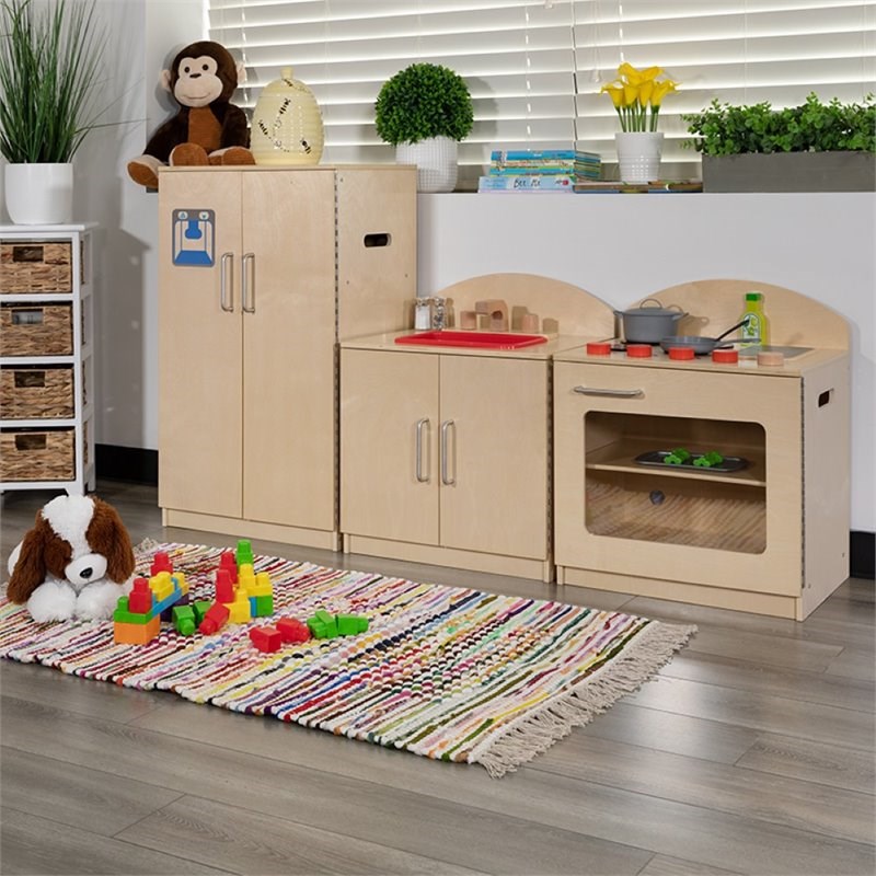Flash Furniture 3 Piece Classic Wooden Play Kitchen Set in Natural