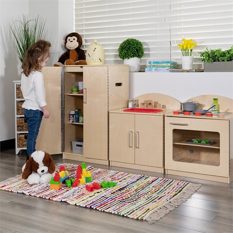Flash Furniture 3 Piece Classic Wooden Play Kitchen Set in Natural