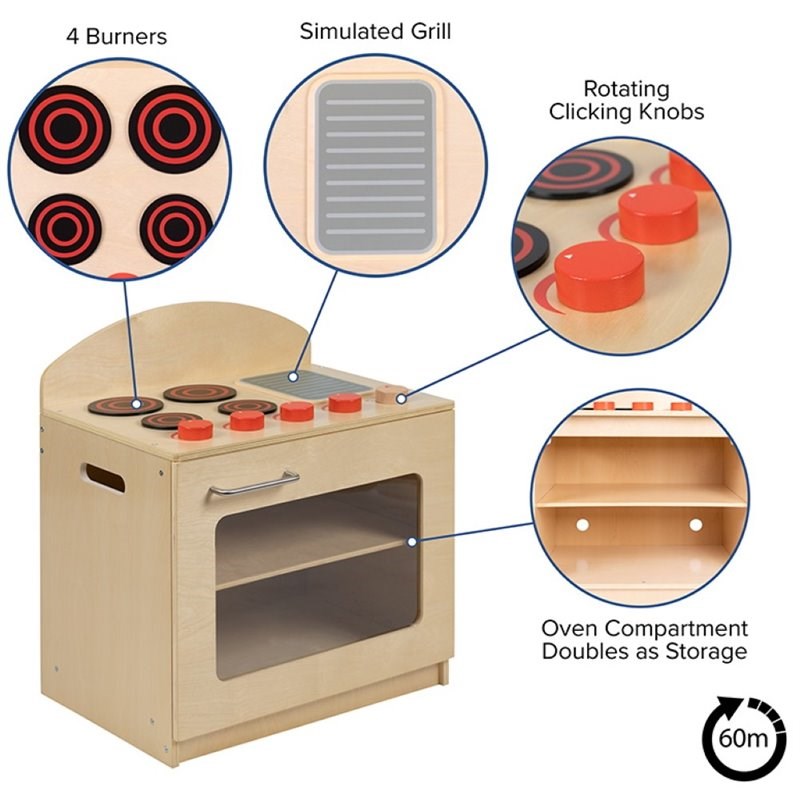 Flash Furniture 3 Piece Classic Wooden Play Kitchen Set in Natural