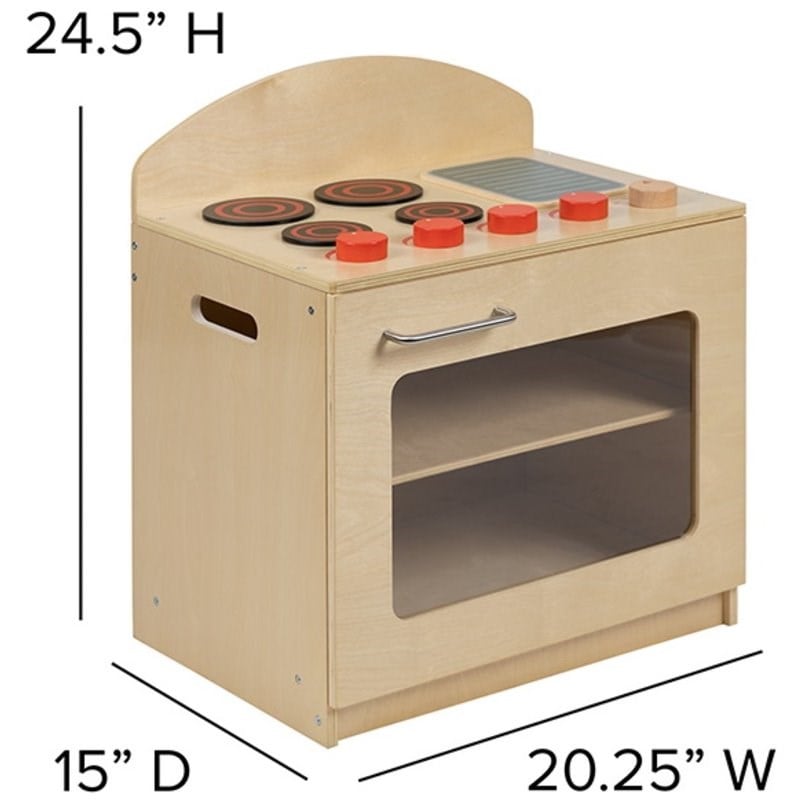 Flash Furniture 3 Piece Classic Wooden Play Kitchen Set in Natural