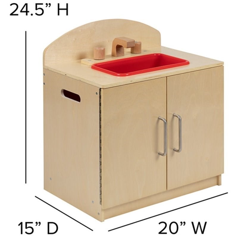 Flash Furniture 3 Piece Classic Wooden Play Kitchen Set in Natural