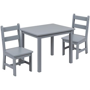 Flash Furniture 3 Piece Solid Hardwood Kids Table and Chair Set in Gray