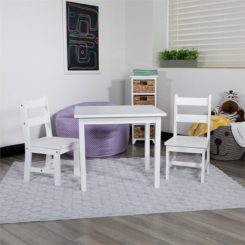 Flash Furniture 3 Piece Solid Hardwood Kids Table and Chair Set in White