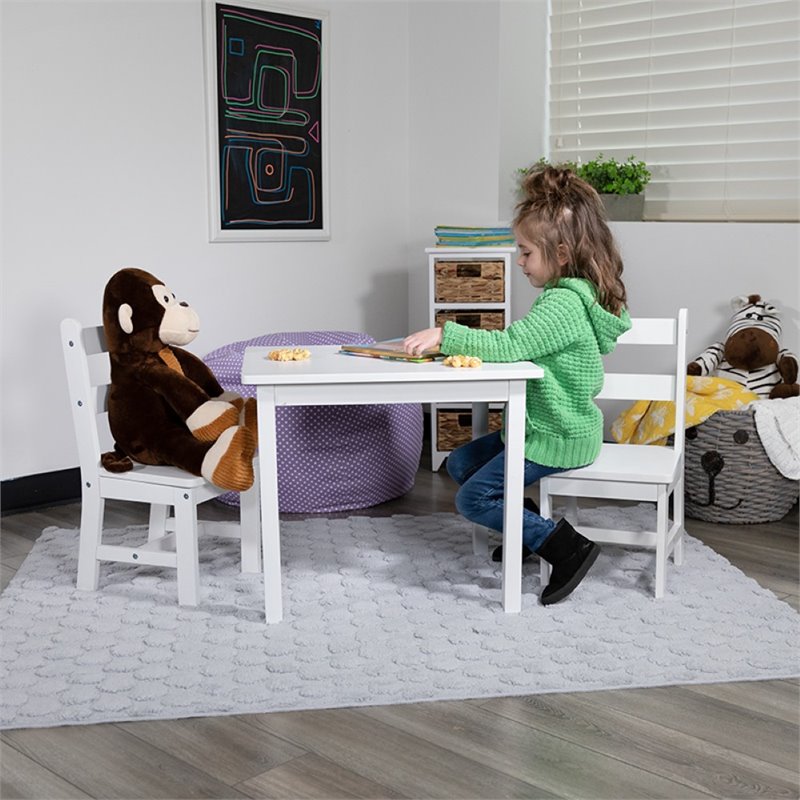 Flash Furniture 3 Piece Solid Hardwood Kids Table and Chair Set in White