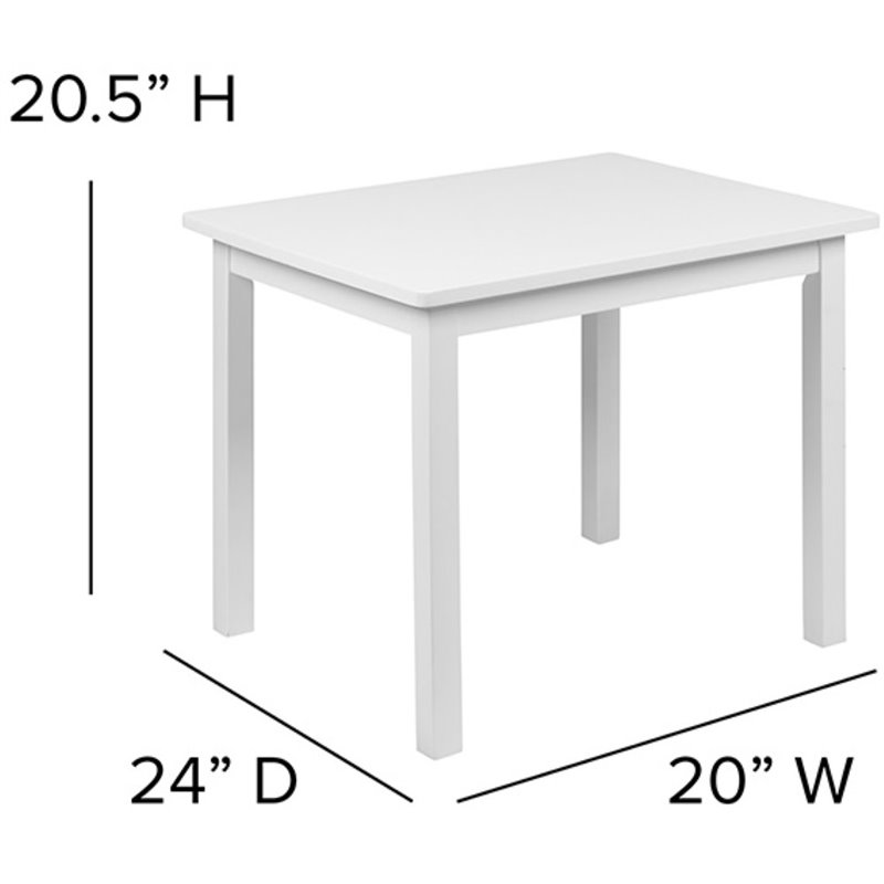 Flash Furniture 3 Piece Solid Hardwood Kids Table and Chair Set in White