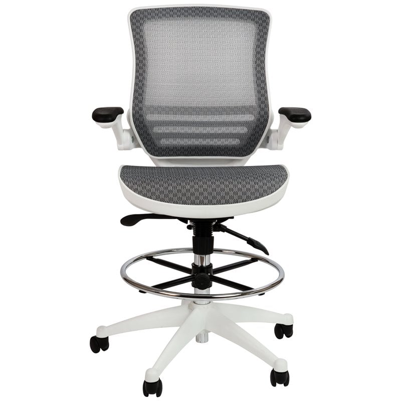 Flash Furniture Mesh Drafting Chair in Gray and White