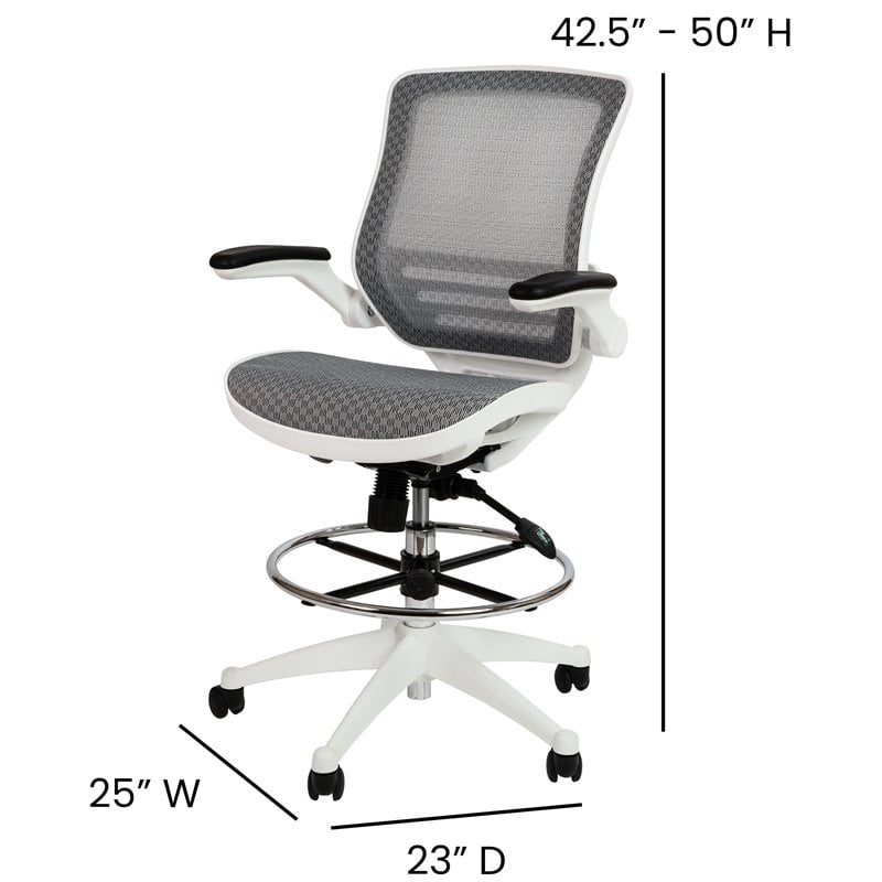 Flash Furniture Mesh Drafting Chair in Gray and White