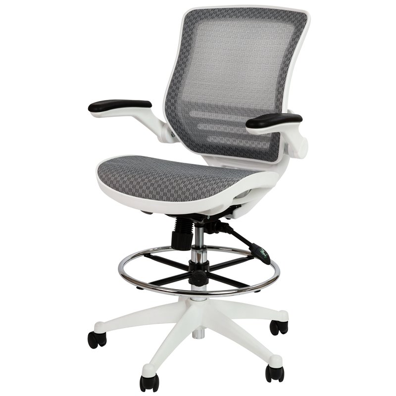 Flash Furniture Mesh Drafting Chair in Gray and White