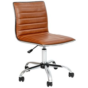 flash furniture faux leather low back office swivek chair in brown and chrome