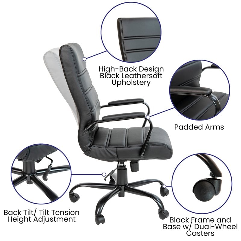 Flash Furniture Leather High Back Office Chair in Black