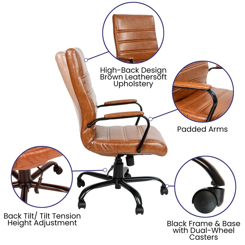 Flash Furniture Leather High Back Office Chair in Brown