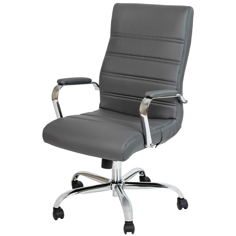 Flash Furniture Leather High Back Office Chair in Gray