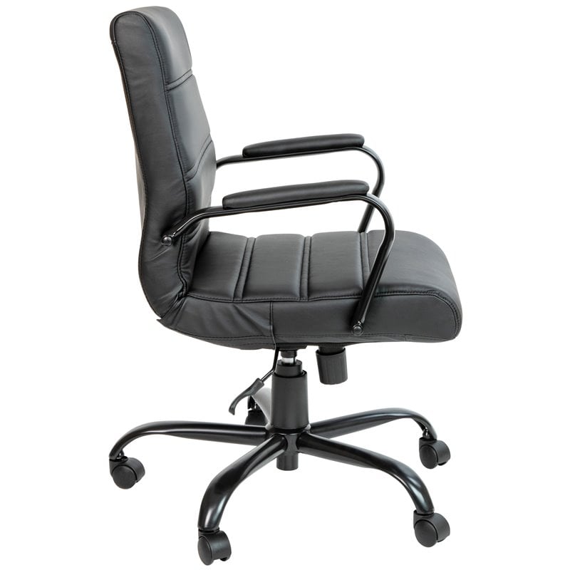 Flash Furniture Leather Mid-Back Office Swivel Chair in Black