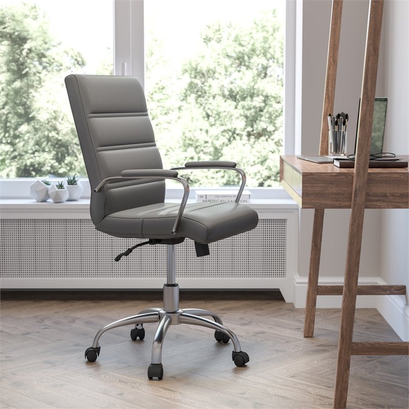 Flash Furniture Leather Mid-Back Office Swivel Chair in Gray