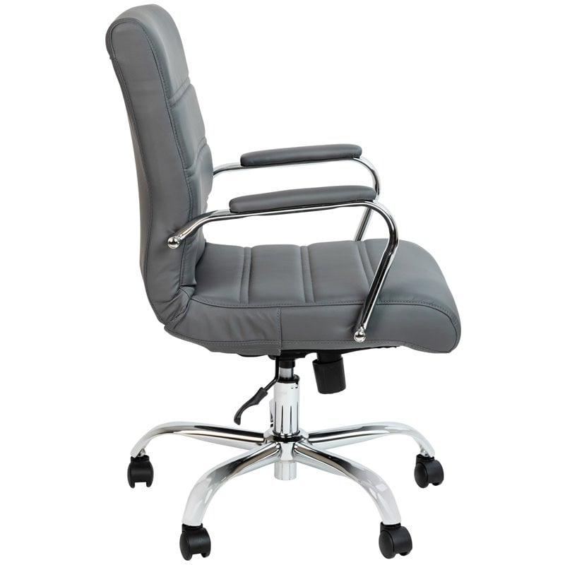 Flash Furniture Leather Mid-Back Office Swivel Chair in Gray