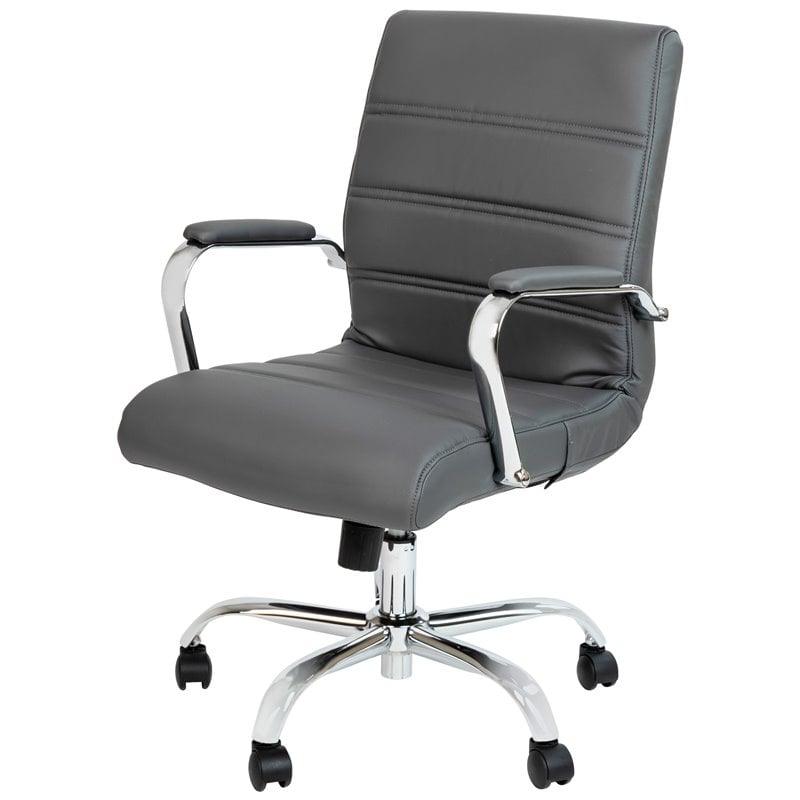Flash Furniture Leather Mid-Back Office Swivel Chair in Gray