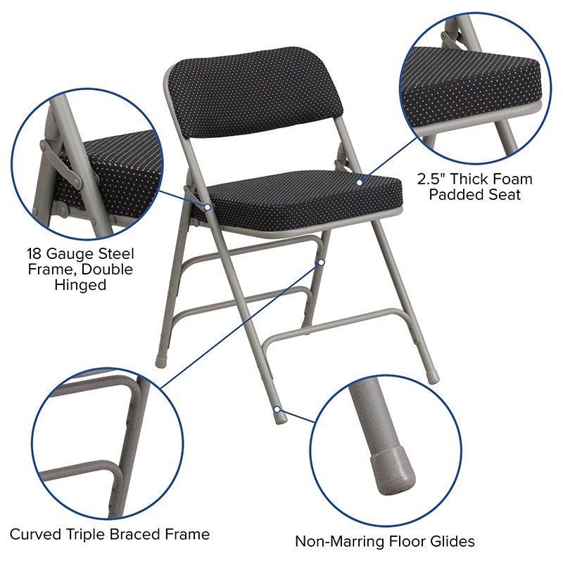 Flash Furniture Hercules Pin-Dot Fabric/Metal Folding Chair in Black (Set of 2)