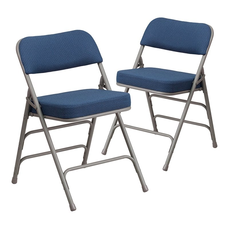 Flash Furniture Hercules Double Hinged Metal Folding Chair in Navy (Set of 2)