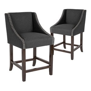 Flash Furniture Carmel 24&quot Fabric Counter Stool in Charcoal/Walnut (Set of 2)