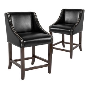 Flash Furniture Carmel 24&quot LeatherSoft Counter Stool in Black/Walnut (Set of 2)