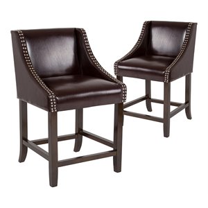 Flash Furniture Carmel 24&quot LeatherSoft Counter Stool in Brown/Walnut (Set of 2)