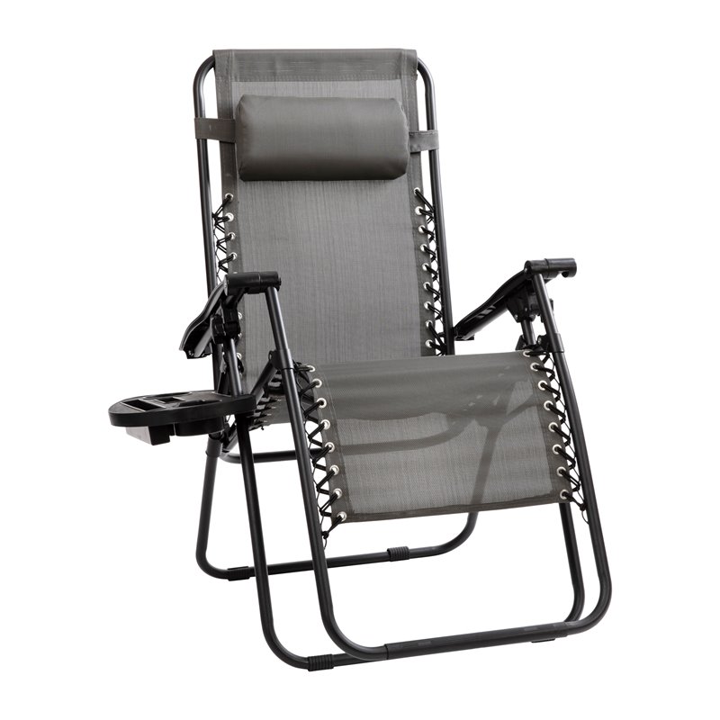 Flash Furniture Metal Lounge Chair with Cup Holder Tray in Gray (Set of 2)