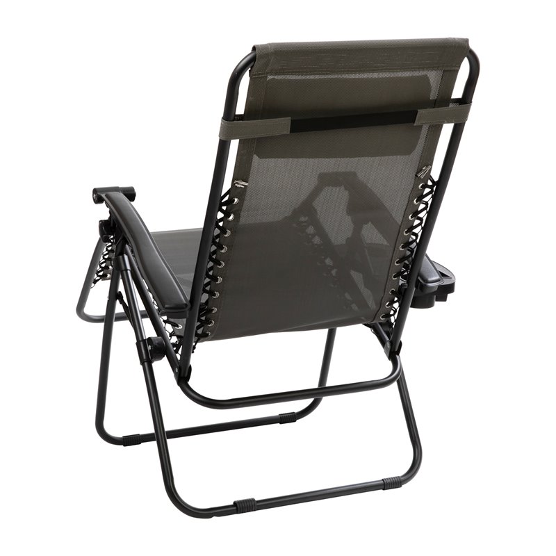 Flash Furniture Metal Lounge Chair with Cup Holder Tray in Gray (Set of 2)