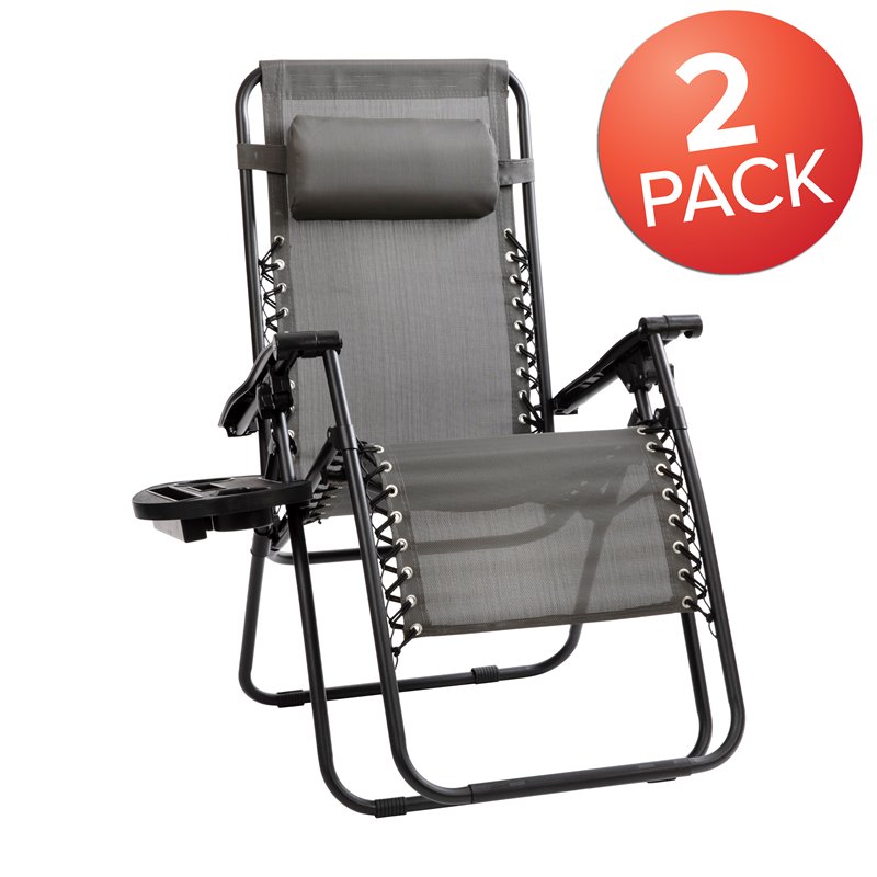 Flash Furniture Metal Lounge Chair with Cup Holder Tray in Gray (Set of 2)