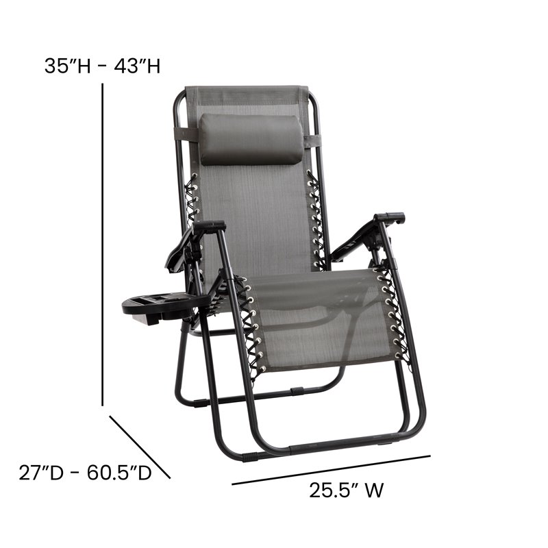 Flash Furniture Metal Lounge Chair with Cup Holder Tray in Gray (Set of 2)
