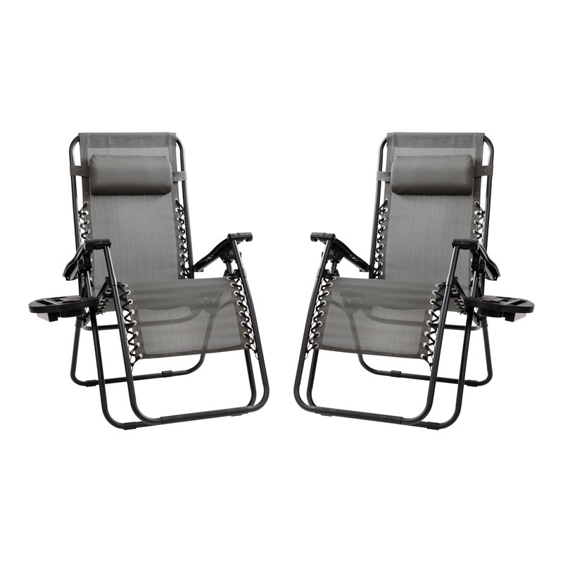 Flash Furniture Metal Lounge Chair with Cup Holder Tray in Gray (Set of 2)
