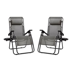 Flash Furniture Metal Lounge Chair with Cup Holder Tray in Gray (Set of 2)