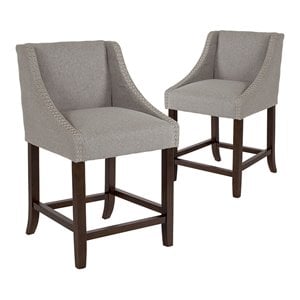 Flash Furniture Carmel 24&quot Fabric Counter Stool in Light Gray/Walnut (Set of 2)