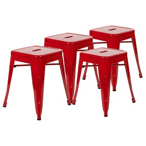 Flash Furniture 18&quot Stackable Iron Metal Dining Stool in Red (Set of 4)
