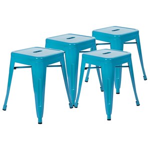 Flash Furniture 18&quot Stackable Metal Dining Stool in Teal Blue (Set of 4)