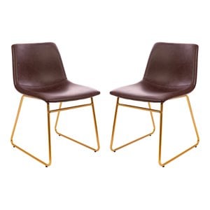 Flash Furniture 18&quot LeatherSoft Dining Chairs in Dark Brown/Gold (Set of 2)