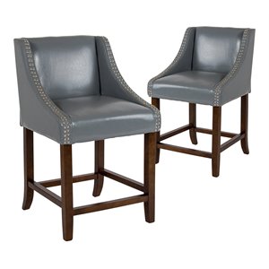 Flash Furniture Carmel 24&quot LeatherSoft Counter Stool in Light Gray (Set of 2)