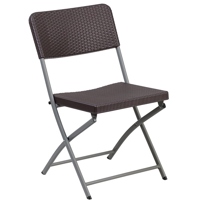 Flash Furniture Hercules Rattan Plastic Folding Chair in Brown/Gray (Set of 2)
