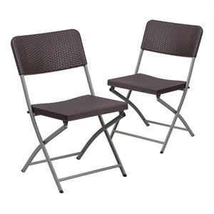 flash furniture hercules rattan plastic folding chair in brown/gray (set of 2)
