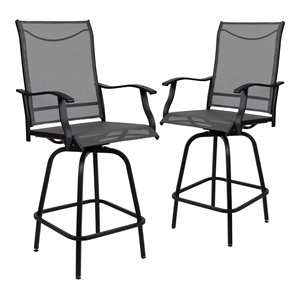 Flash Furniture 30&quot Metal and Textilene Patio Bar Stool in Gray (Set of 2)