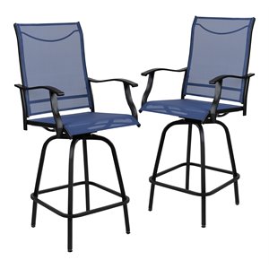 Flash Furniture 30&quot Metal and Textilene Patio Bar Stool in Navy (Set of 2)