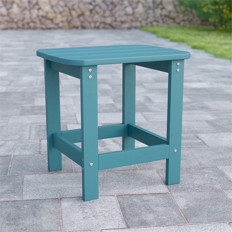 Flash Furniture Charlestown All-Weather Resin Adirondack Side Table in Teal Blue